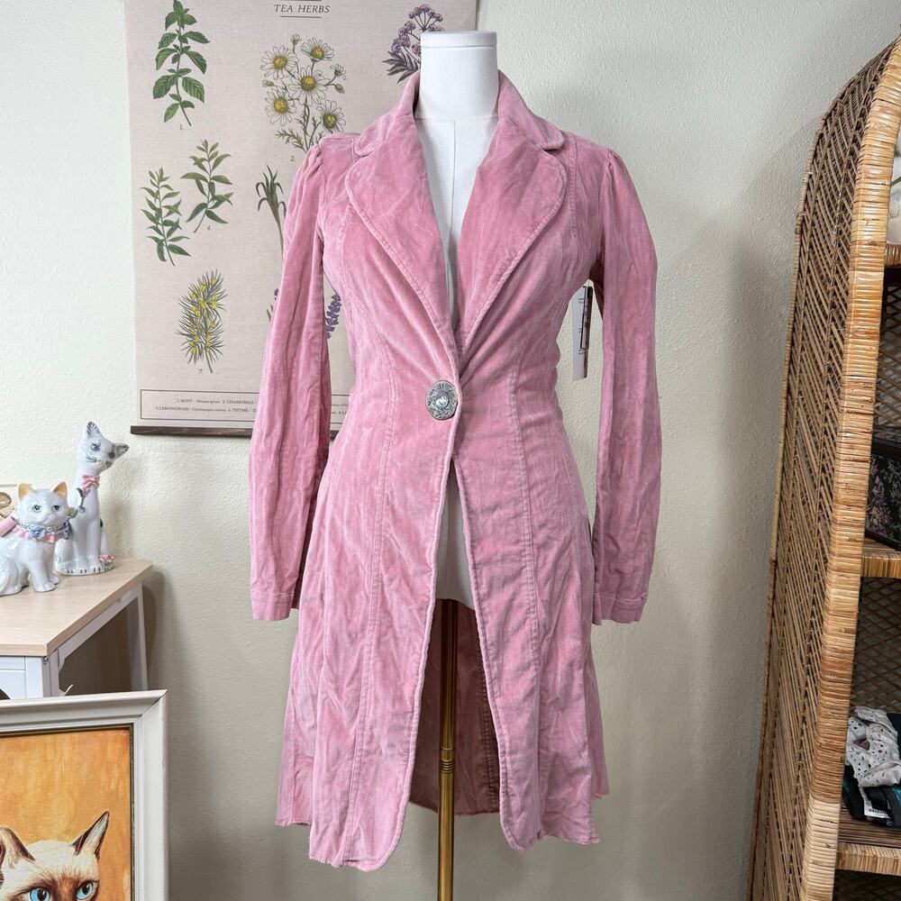 Y2k Pink Corduroy Trench Coat Dolly Kei Himekaji Fairy Dollette Femme NWT M - Picture 1 of 10
